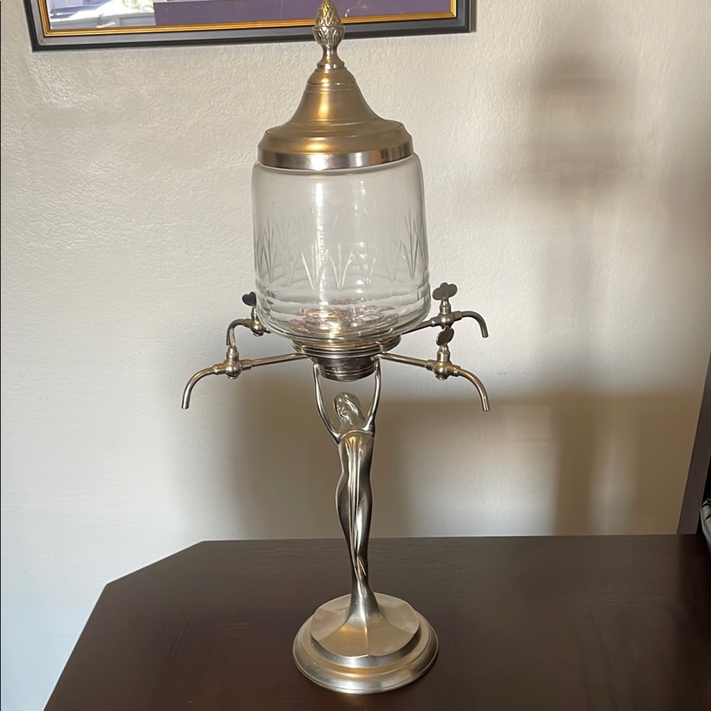 NEVER USED Vintage looking Silver and Glass Dual Spout/absinthe Dispenser